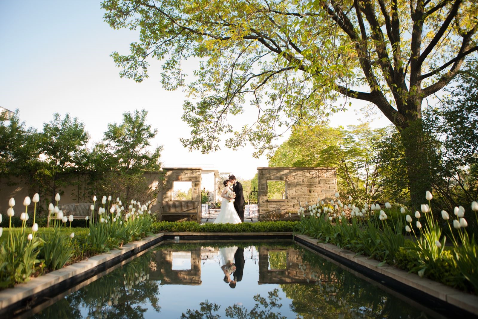 Destination wedding in Ohio at the Cleveland Botanical Garden Reflection Pool