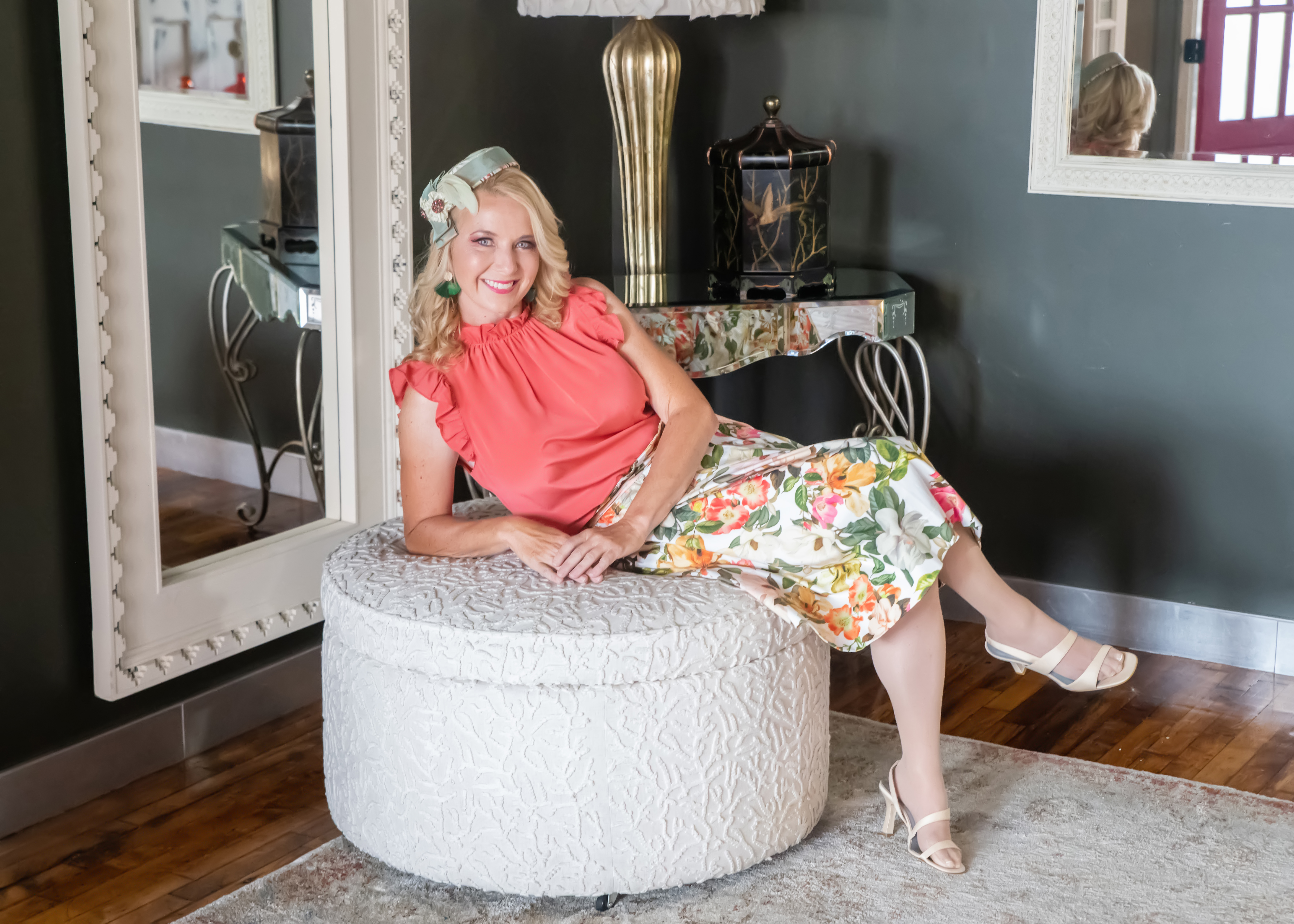 Palm Paradise Model Michele Langbein is all set for an afternoon out in this fun & colorful outfit reminiscent of a bygone era